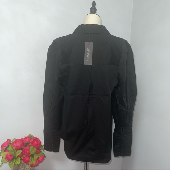 RACHEL ZOE Black Poplin Poof Sleeve Button Down Shirt - Size M - NWT- Reemoly - Picture 7 of 14